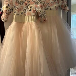 Zoe Ltd Floral Embroidered Dress - Cream and Pink